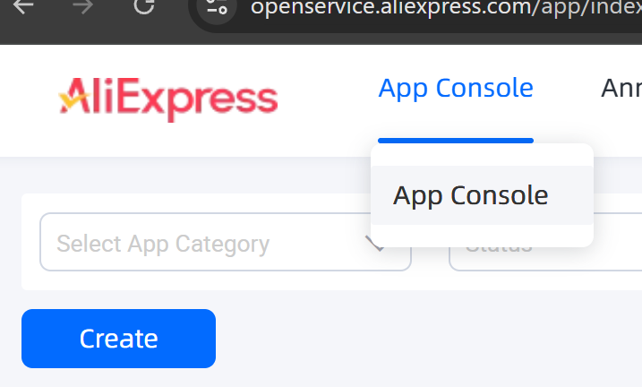App Console do AliExpress Open Service: onde criar o app de afiliado