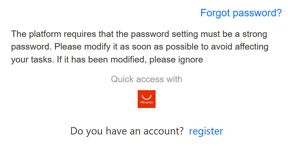 Login rápido no AliExpress Open Service com a conta AliExpress