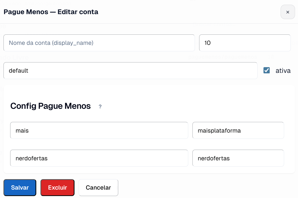 Card Pague Menos no painel com o código de consultor preenchido
